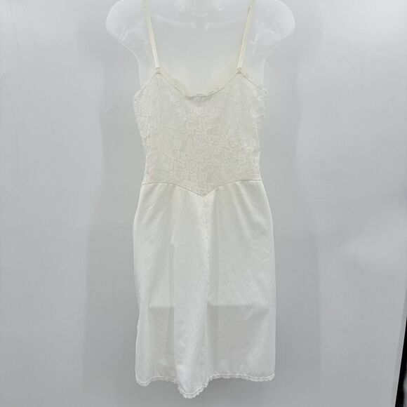 VTG Vanity Fair Lace Bodice Slip Dress Nightgown Size 34 S Ivory Nylon Coquette - Picture 3 of 11